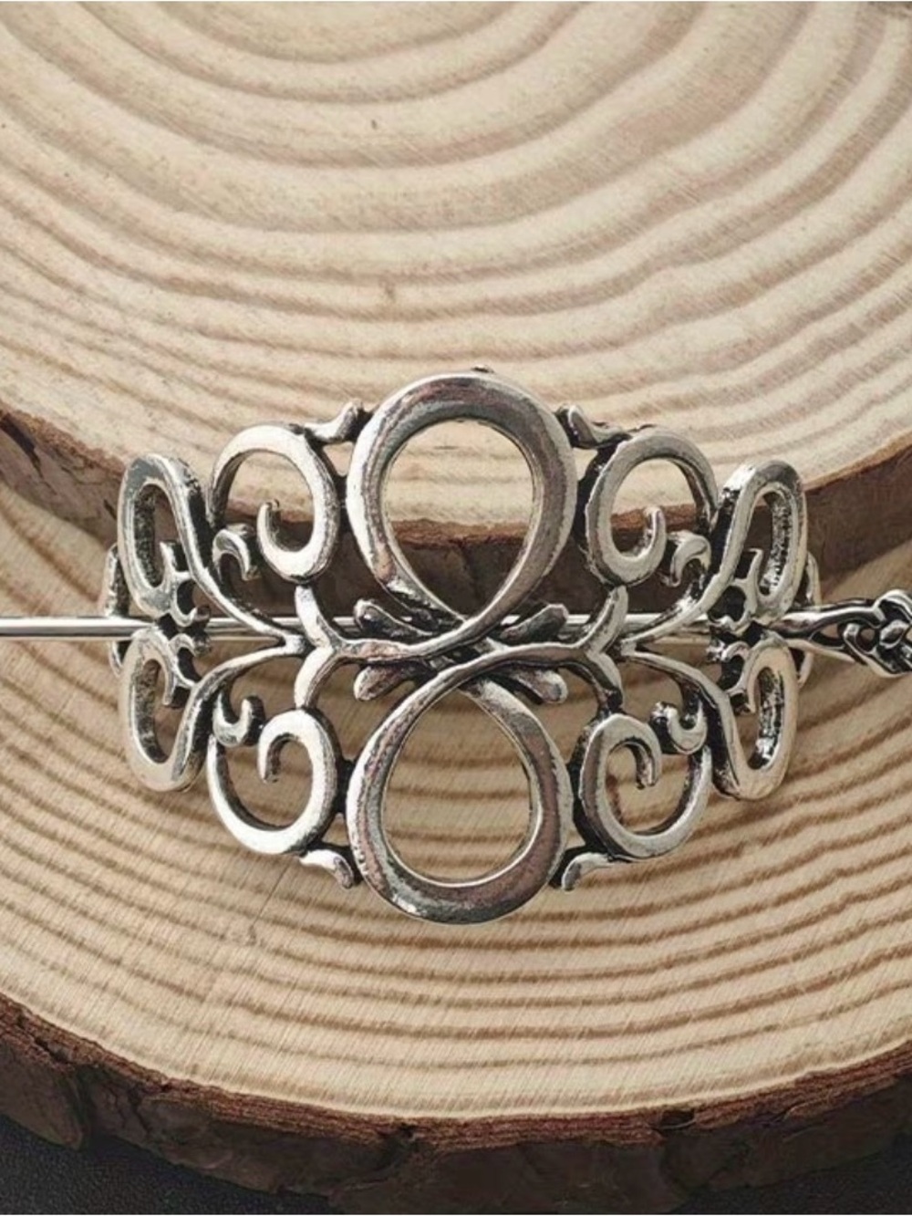 Silver Scrollwork Hair Pin Barrette - Elegant Womens Jewelry